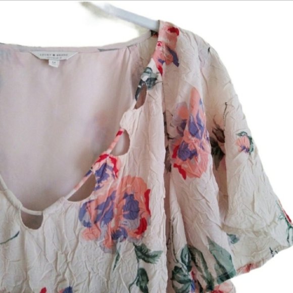 LUCKY Blush Boho Festival Plisse Rose Blouse EUC sz M - Picture 4 of 8